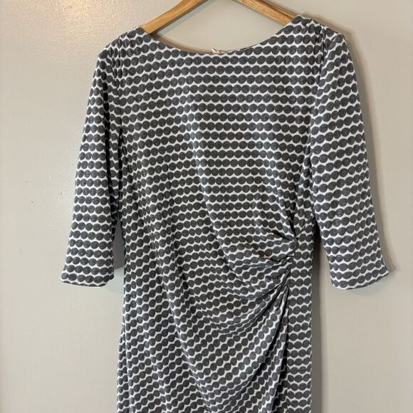 Coldwater Creek Ruched Dress Gray White Polka Dot Career Office Mature Sz 14 - Picture 2 of 8